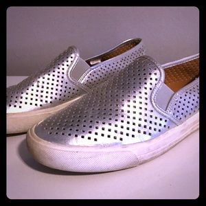 Jcrew Factory Perforated Silver Sneakers Size 10
